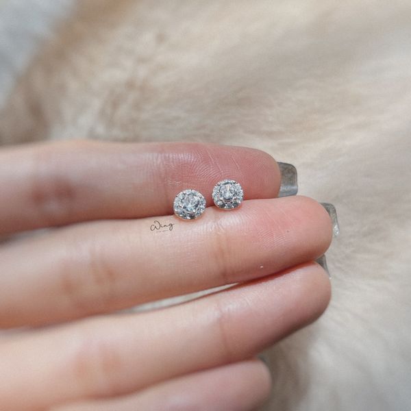  Khuyên Tai Đá Tròn Viền Đá Mini (Đôi) 