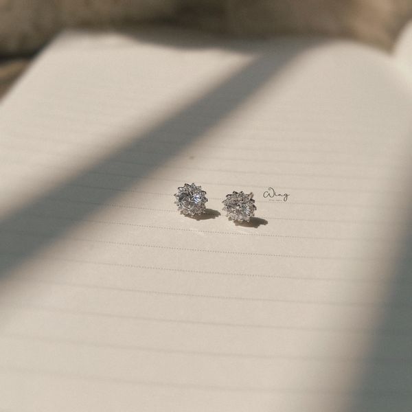  Khuyên Tai Hoa Đá Viền Đá Nhọn (Đôi) 