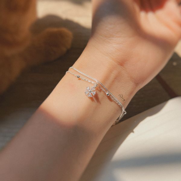  Lắc Tay Bông Hoa 5 Cánh Gắn Đá Dây Kép 