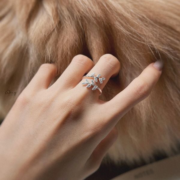  Nhẫn Lá Gắn Đá 5 Cánh Hai Bên Free Size (Chiếc) 