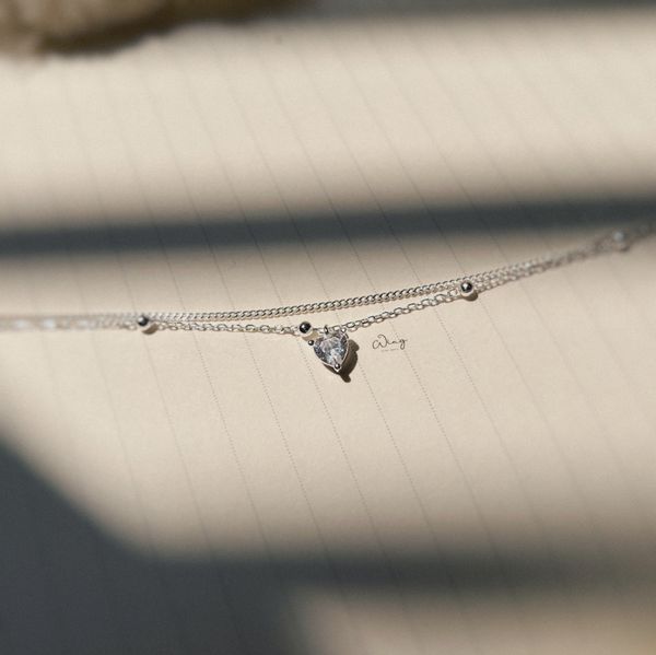  Lắc Chân Dây Kép Mặt Tim Đá 