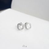  Khuyên Tai Hình Vuông Uốn Vát Gắn Đá (Đôi) 