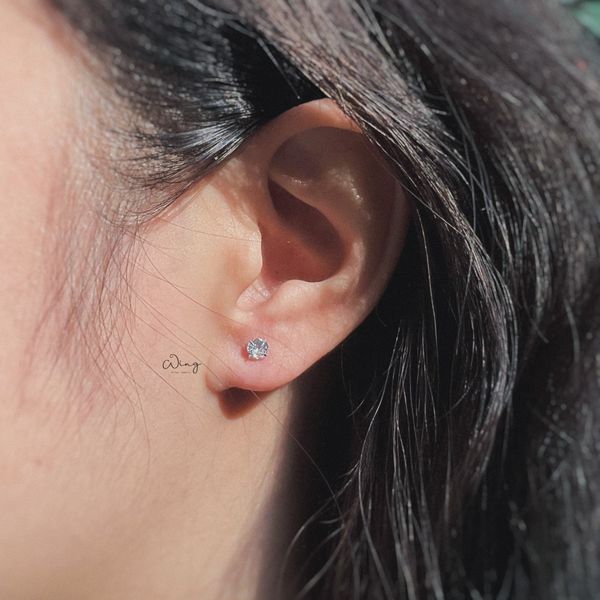  Khuyên Tai Chốt Vặn Đá Trắng Trơn 5 Ly (Đôi) 