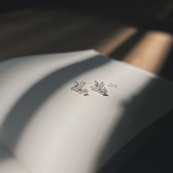  Khuyên Tai Cỏ 4 Lá Hạt Đá Rơi (Đôi) 