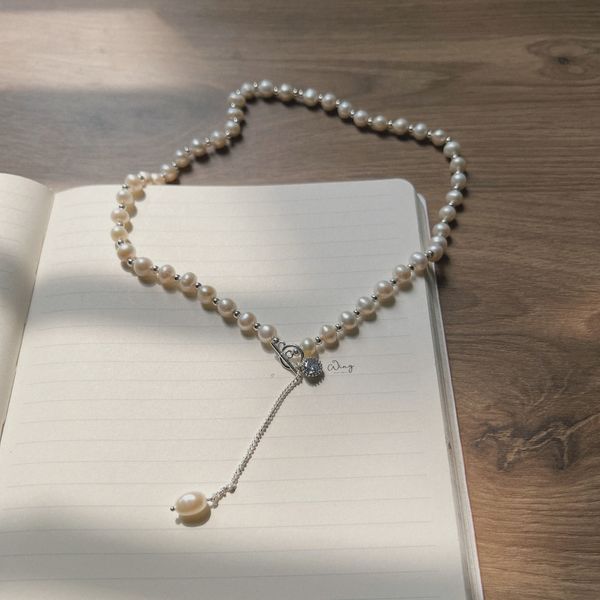  Dây Chuyền Ngọc Trai Phối Bi Bạc Khoá Hạt Đá Rơi (Chiếc) 