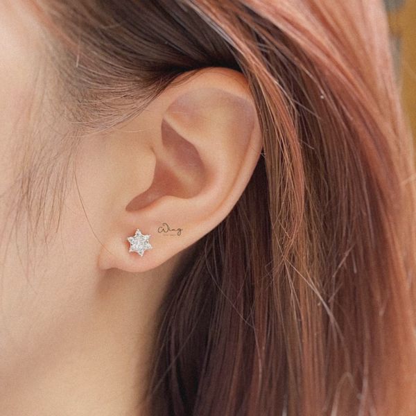  Khuyên Tai Đài Hoa Cao Ngôi Sao 6 cánh (Đôi) 