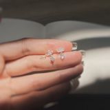  Khuyên Tai Cỏ 4 Lá Hạt Đá Rơi (Đôi) 