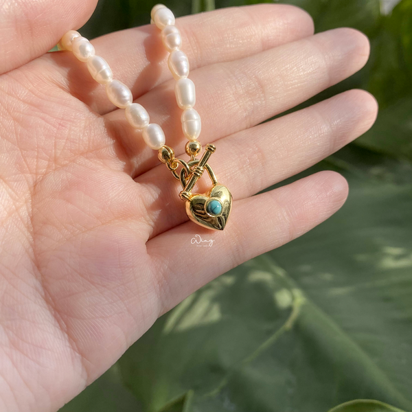  Dây Chuyền Ngọc Trai Mặt Khoá Tim (Chiếc) 