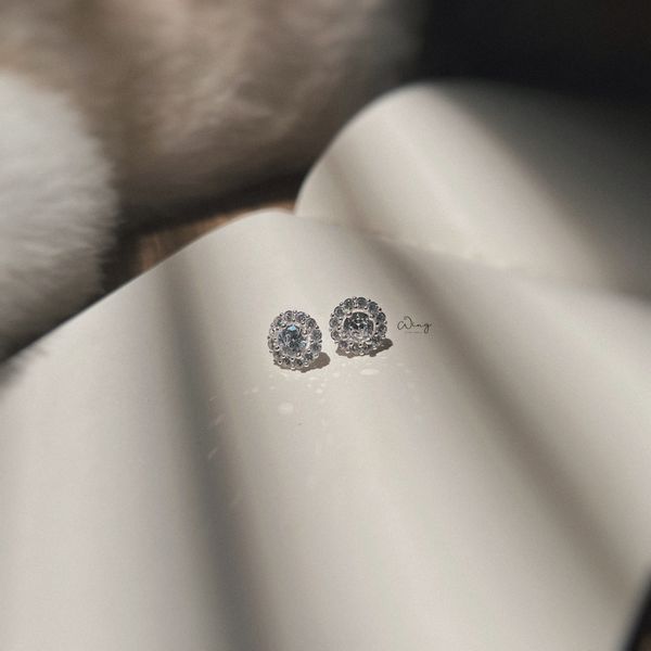  Khuyên Tai Đá Tròn Viền Đá 8mm (Đôi) 