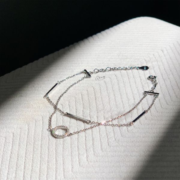  Lắc Tay Dây Kép Mặt Đá Tròn Phối Thanh 