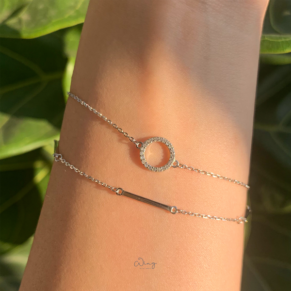  Lắc Tay Dây Kép Mặt Đá Tròn Phối Thanh 