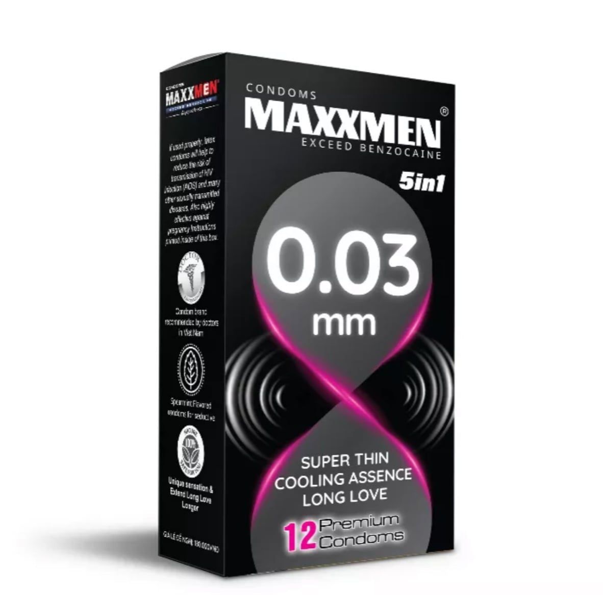  Bao cao su siêu mỏng, trơn, bạc hà, chống tuột Hộp 10Cái - Maxxmen 003 