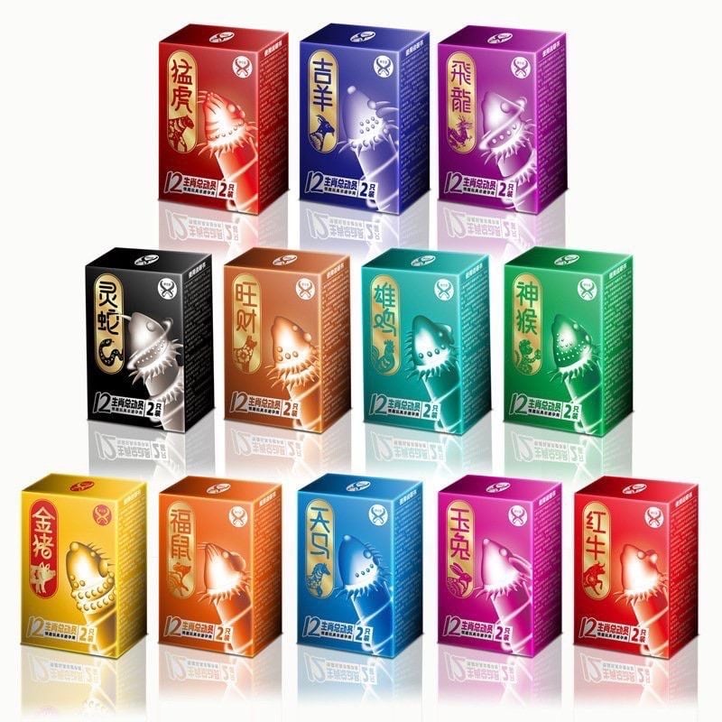  Bao Cao Su 12 Con Giáp Gân, Gái - Juncai - Hộp 2 Cái 