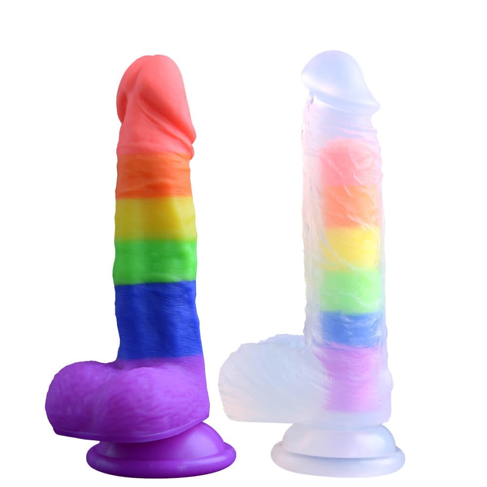 Dương vật giả dính tường dạ quang bảy sắc cầu vòng 17cm Jelly Dildo