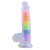  Dương vật giả dính tường dạ quang bảy sắc cầu vòng 17cm Jelly Dildo 