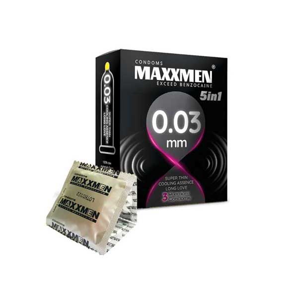  | Maxxmen 0.03 5in1 | Bao cao su siêu mỏng, trơn, bạc hà, chống tuột | Hộp 3 Cái | 