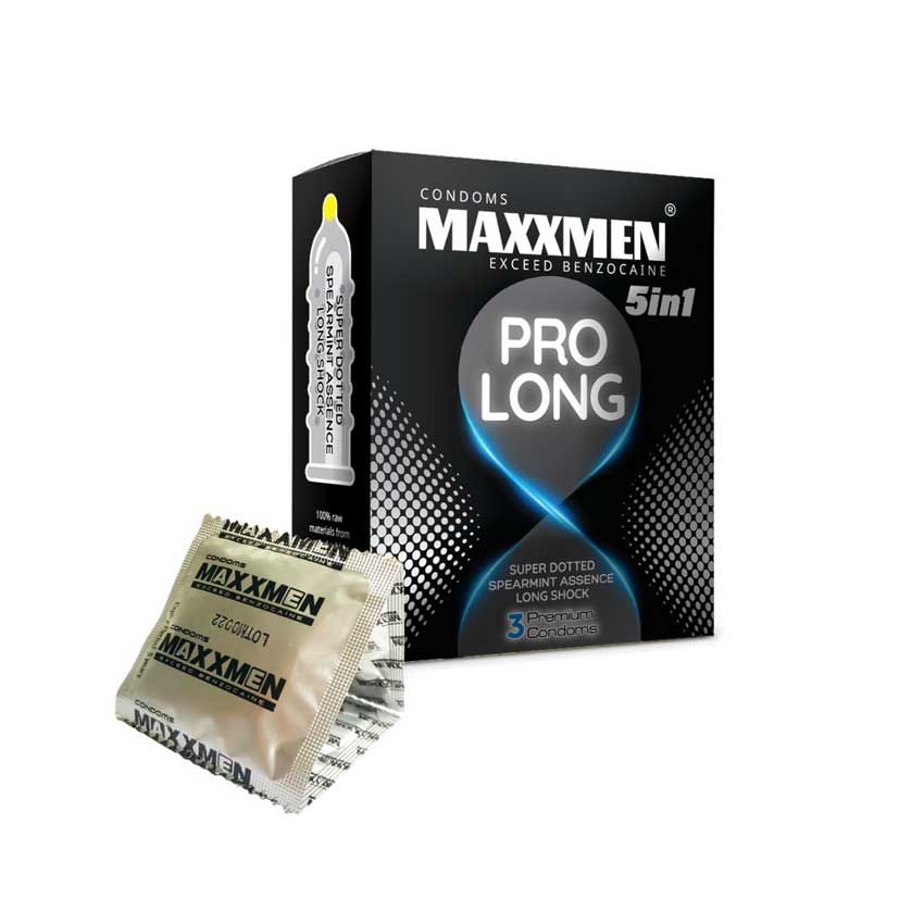  Maxxmen Prolong 5in1 - Bao cao su kéo dài thời gian, gân, gai, bạc hà - Hộp 3 Cái 