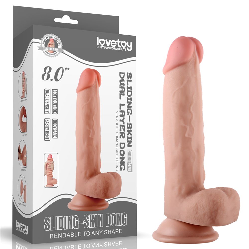  Dương vật giả dính tường silicone siêu mềm 8.0" Lovetoy Sliding Skin Dong 