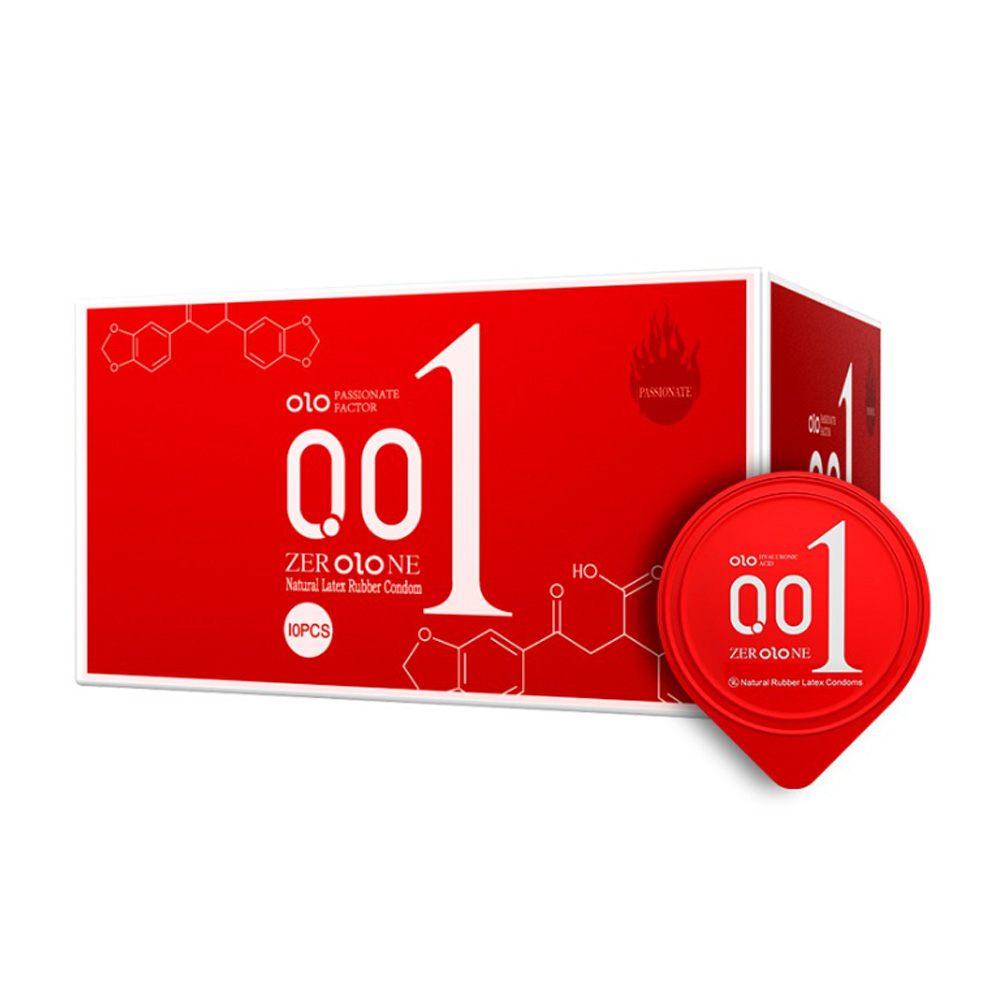 Bao cao su siêu mỏng nóng ấm OLO 0.01 Đỏ Hộp 10 Cái