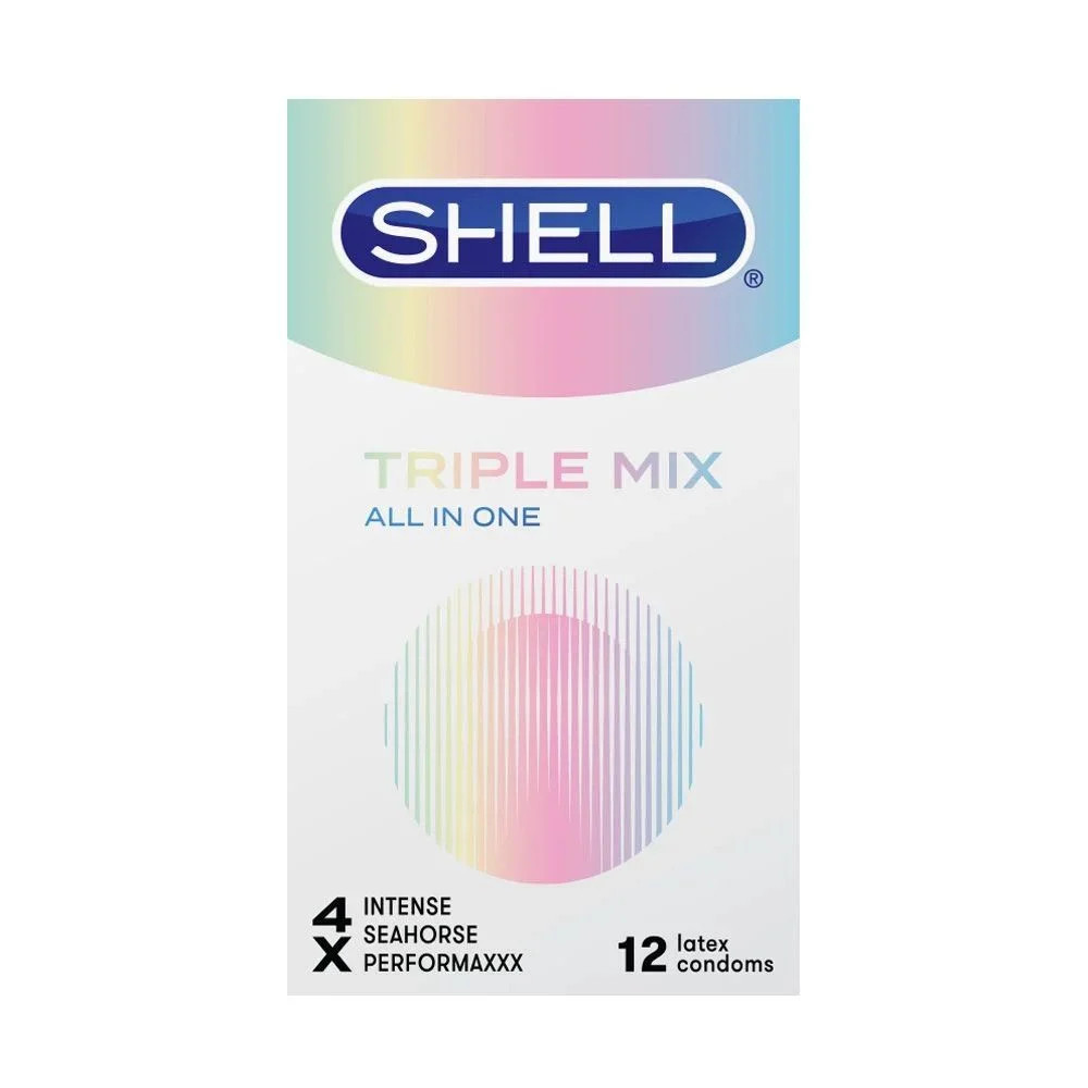 Bao cao su siêu mỏng, mát lạnh, gân gai Shell Triple Mix Hộp 12 cái