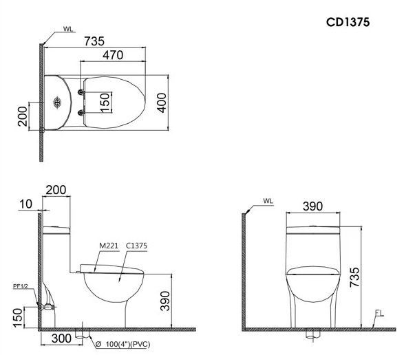Bàn cầu 1 khối Caesar C1375 - Bùi Minh