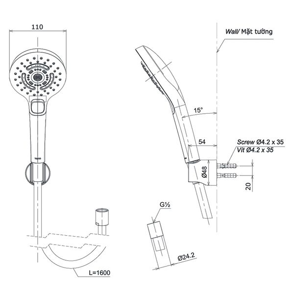 Bộ sen tắm Toto TBG01302VA/TBW01035V - Bùi Minh