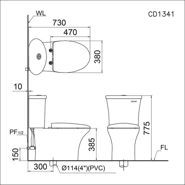 Bàn cầu 2 khối Caesar CD1341 - Bùi Minh