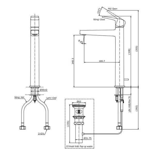  Vòi chậu nóng lạnh Toto TLG10305V 