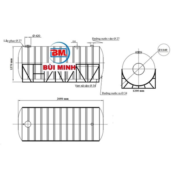  Bồn nước inox ngang Sơn Hà SHN2500(F1140) 