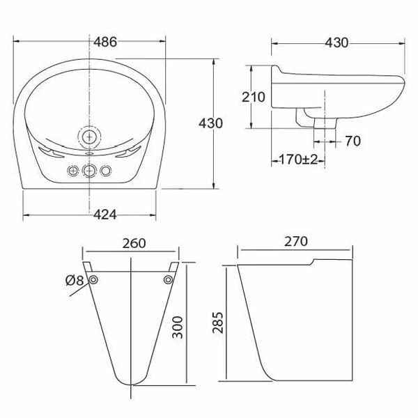 Chậu rửa treo tường Sanfi S506 + chân S602 - Bùi Minh