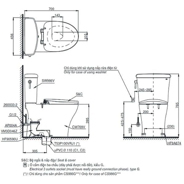  Bàn cầu hai Khối ToTo CS986GT2#XW 