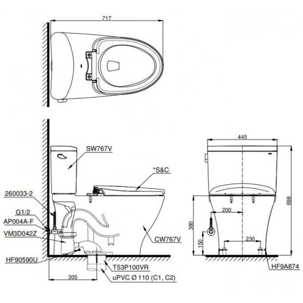 Bàn cầu 2 khối ToTo CS767RT8#XW Bùi Minh