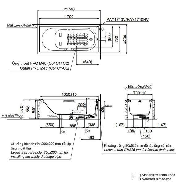 Bồn tắm Toto PAY1710V#W/TVBF411 Bùi Minh