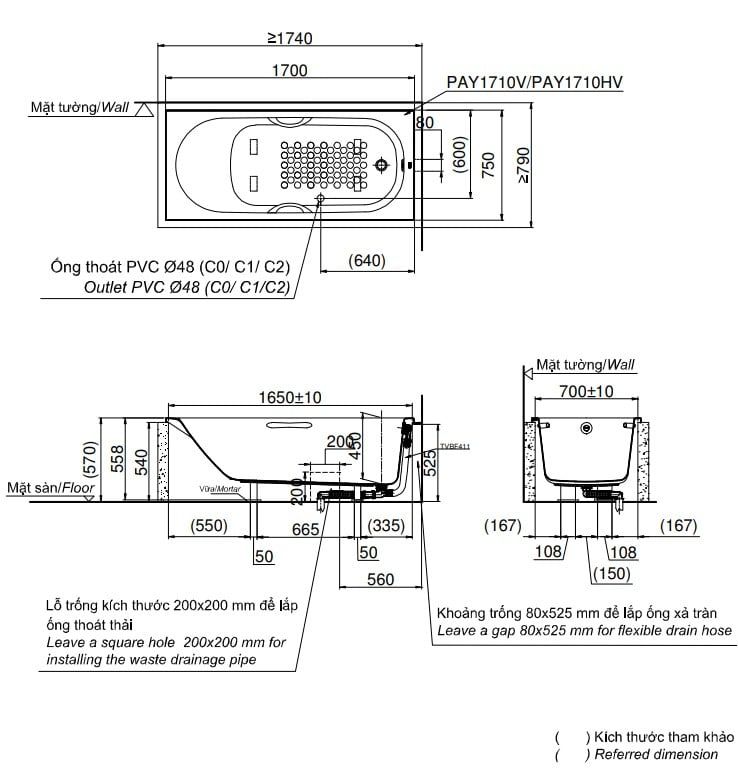  Bồn tắm Toto PAY1710V#W/TVBF411 