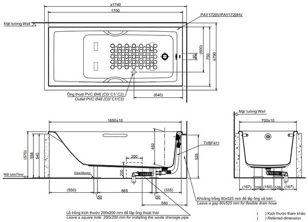 Bồn tắm Toto PAY1720V#W/TVBF411 Bùi Minh