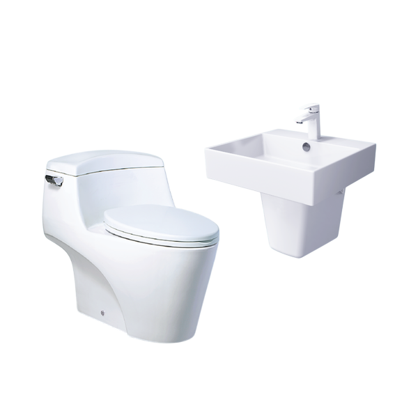 Combo bàn cầu một khối + lavabo + chân treo Caesar C1353 + LF5263 + PF2463 Bùi Minh