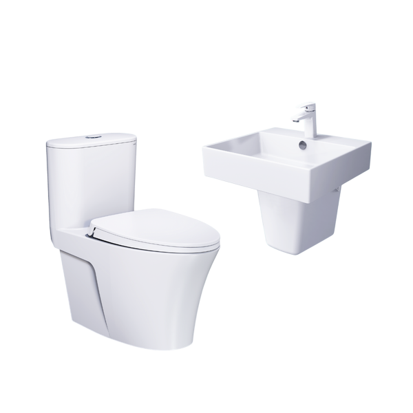  Combo bàn cầu một khối + lavabo + chân treo Caesar C1395 + LF5263 + PF2463 