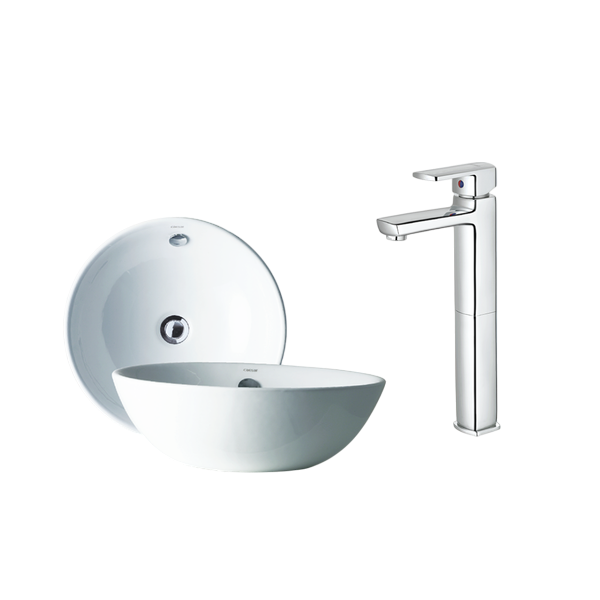 Combo lavabo treo kết hợp vòi lavabo cao Caesar L5215S + B551CU Bùi Minh