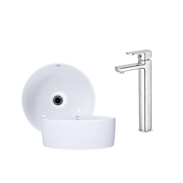 Combo lavabo treo kết hợp vòi lavabo cao Caesar L5225S + B551CU Bùi Minh