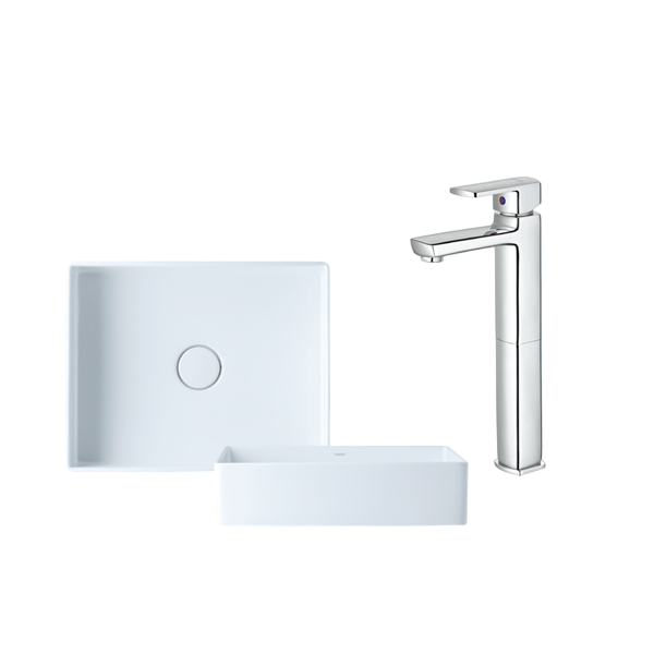 Combo lavabo đặt bàn kết hợp vòi lavabo cao Caesar L5254S + B551CU Bùi Minh