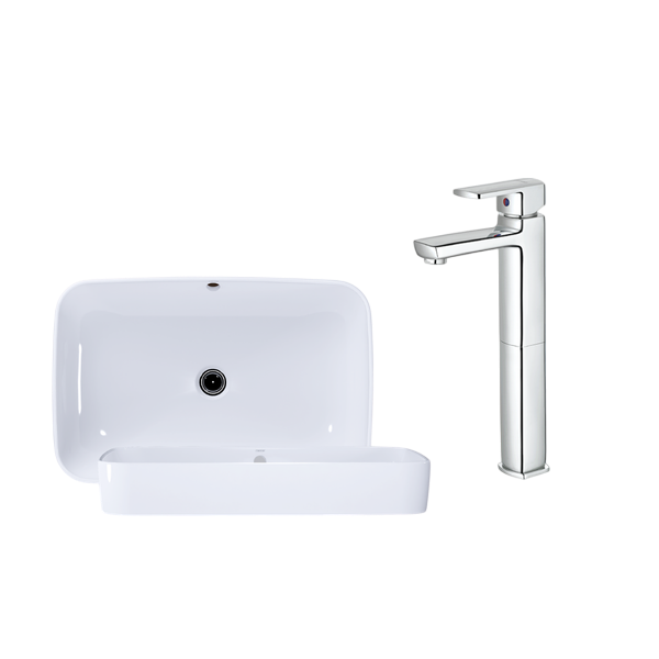 Combo lavabo kết hợp vòi lavabo cao Caesar L5262S + B551CU Bùi Minh