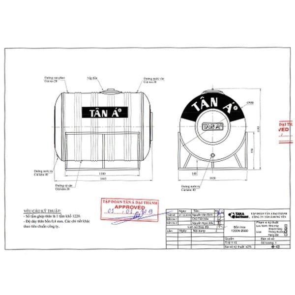  Bồn nước Tân Á Inox 1200L ngang TA 1200 (f920) 