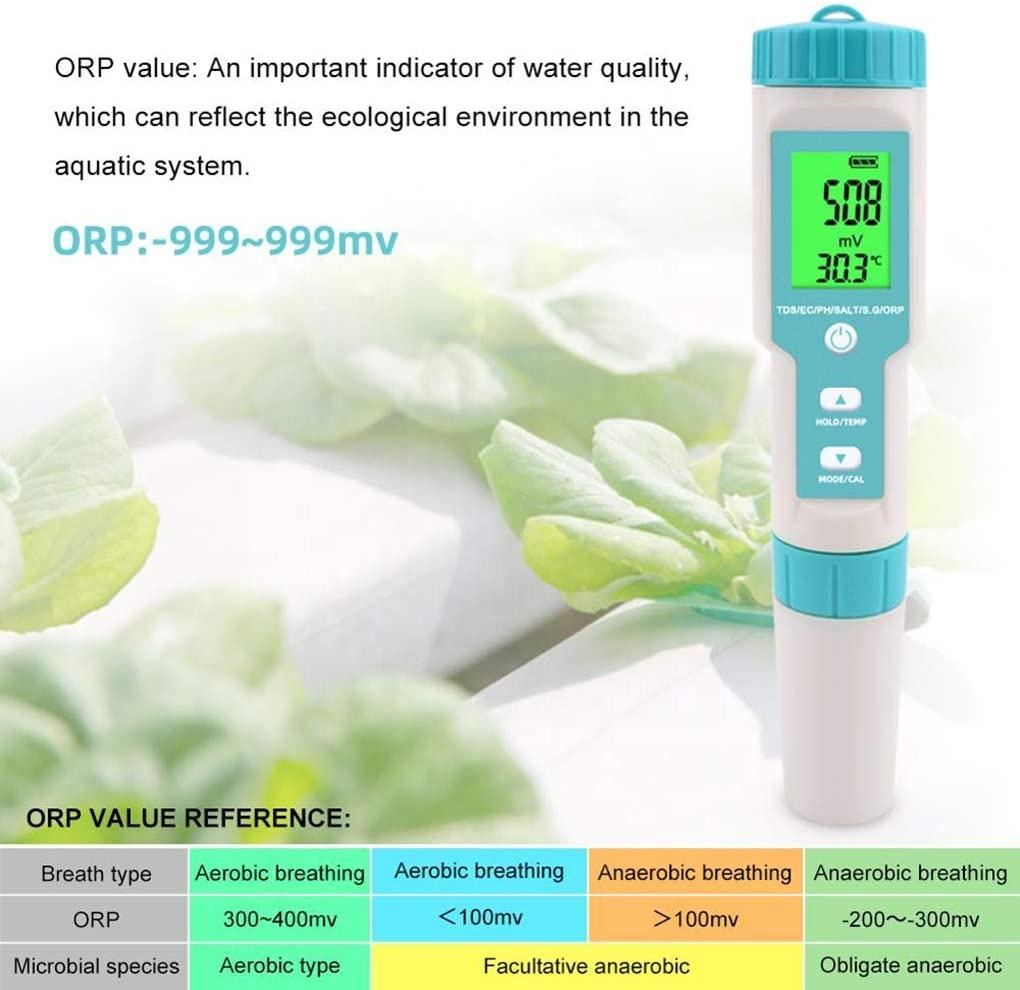 Medidor de Calidad de Agua 7 en 1: ¡Monitoreo Completo y Preciso! - Medidor Orp 7 En 1 Salinidad Sg Tds Ec