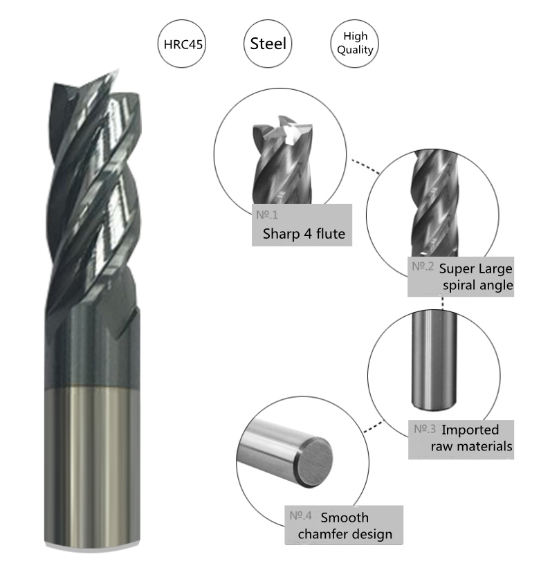 4 Sáo Square End Mills Hrc45 Cnc Solid Tungsten Carbide Phay Cutter Cô ...