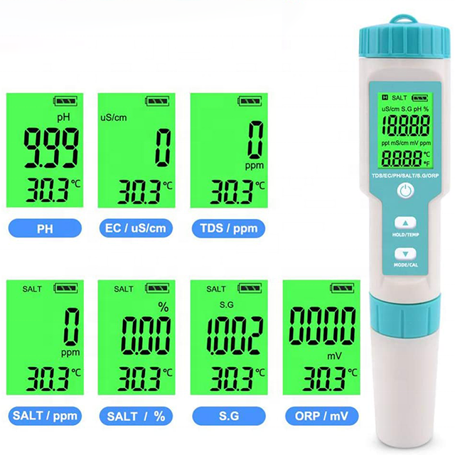 Medidor de Calidad de Agua 7 en 1: ¡Monitoreo Completo y Preciso! - Medidor Orp 7 En 1 Salinidad Sg Tds Ec