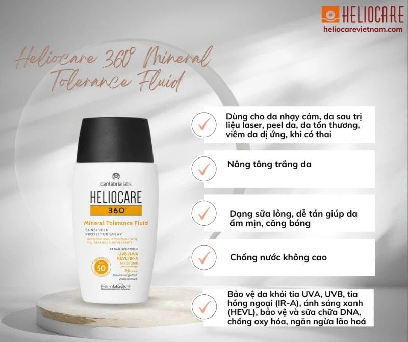Kem Chống Nắng Nâng Tone HELIOCARE 360 Mineral Tolerance Fluid 50ml - MỌI LOẠI DA, DA NHẠY CẢM, DA SAU XÂM LẤN