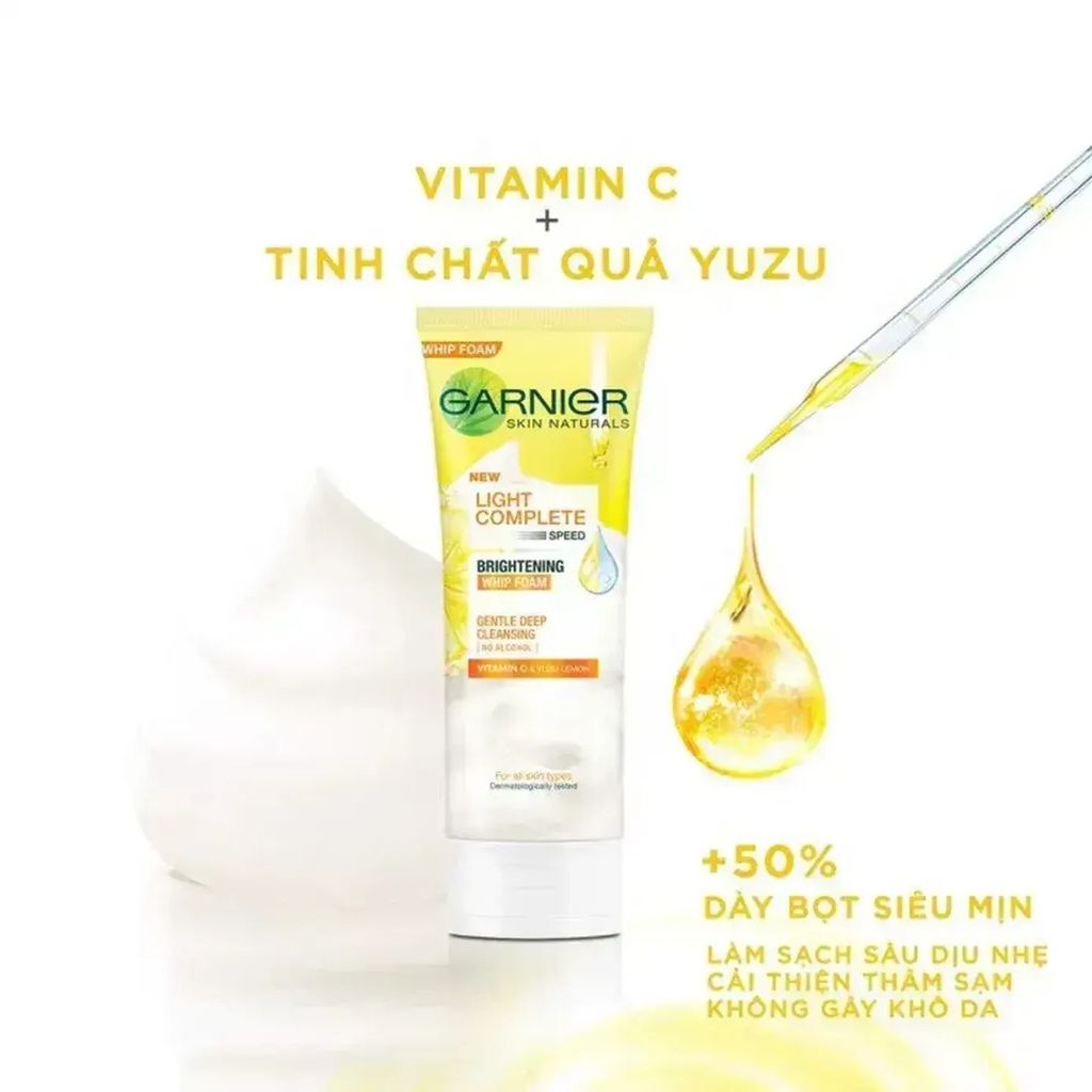 Sữa Rửa Mặt Garnier Tạo Bọt Dưỡng Sáng Làn Da Light Complete Vitamin C Whip Foam 50ml