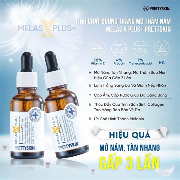 Tinh Chất Dưỡng Trắng, Đặc Trị Thâm Nám Prettyskin Melas X Plus+ 30ml