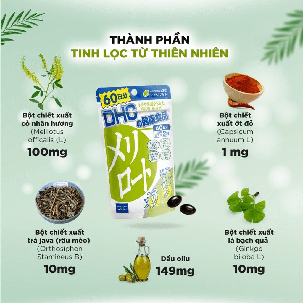 Viên Uống Hỗ Trợ Giảm Mỡ Đùi DHC Melilot Diet Supplement - 60 viên/30 ngày