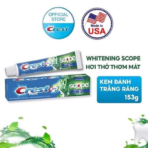 Kem Đánh Răng Mát Lạnh, Sảng Khoái Crest Complete Scope Outlast + Whitening 153g